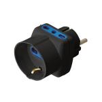 Adattatore da spina Schuko a 2 biprese + presa Schuko, Nero