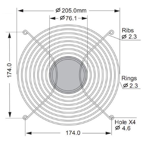 Griglia in metallo per ventole D=205