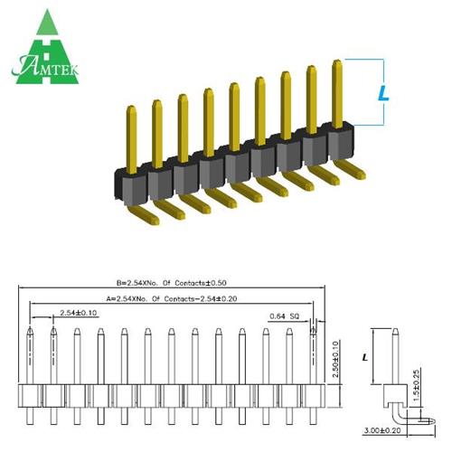 5PH1RDA25, strip maschio 40x1 P=2,54 90° D-type L=12,5